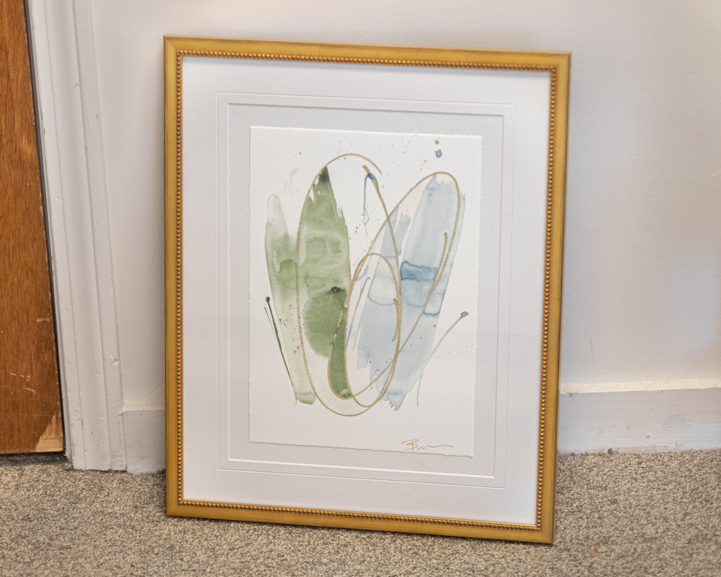 'Abstract in Green & Gold 1' Framed Print