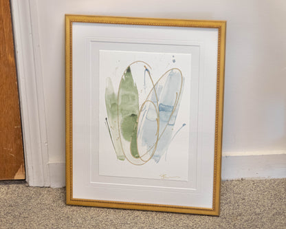 'Abstract in Green & Gold 1' Framed Print