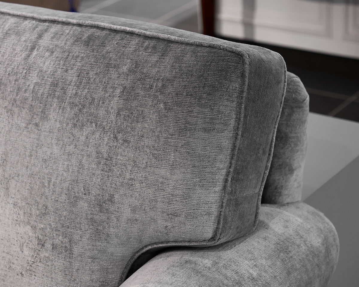 Gray Sofa w/ Rolled Arms and Spindle Wood Feet w/ Gold Casters