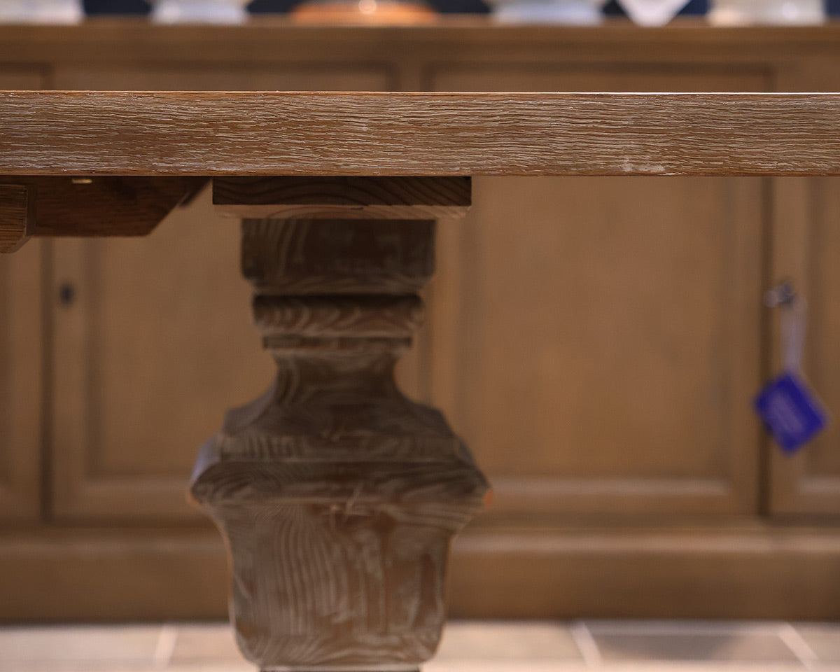 Arhaus Wilhelm Expanding Dining Table in Drifted Finish with Inset Bluestone Top