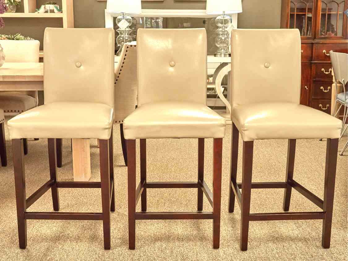 Set of Three Beige Faux Leather Counter Stools