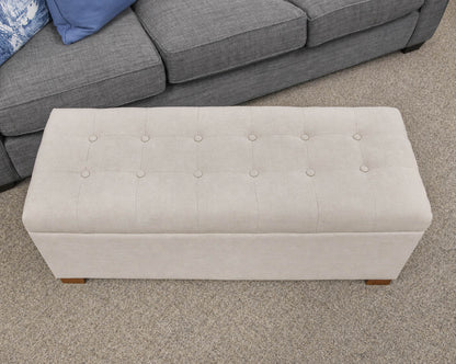 Button Tuffled Storage Ottoman in Ivory