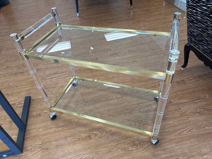 Acrylic and Brass Two-Tier Bar Cart