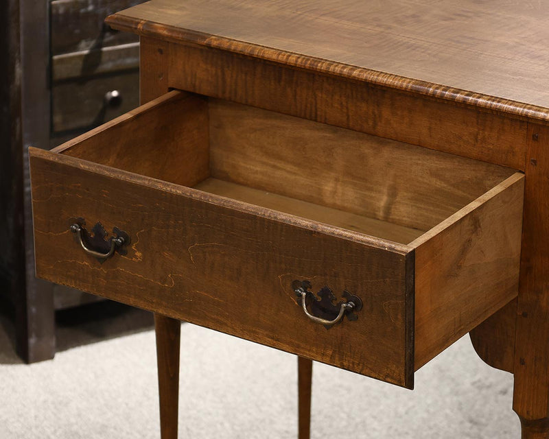 Tiger Maple Single Drawer Accent Chest with Spoon Feet