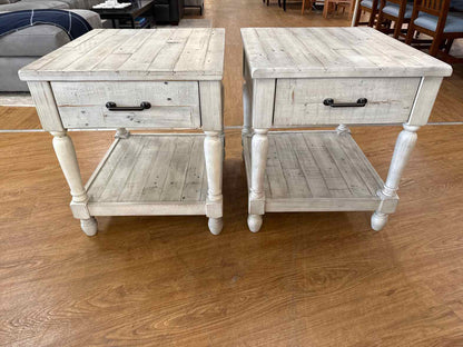 Pair of Whitewash Reclaimed Wood Side Tables