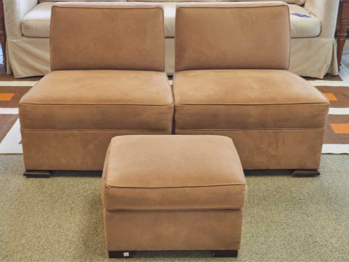 Pair of Mocha Microsuede Slipper Chairs with Ottoman
