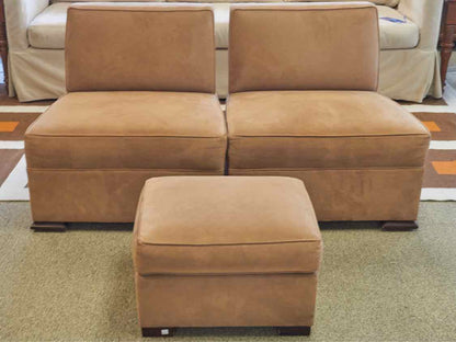 Pair of Mocha Microsuede Slipper Chairs with Ottoman