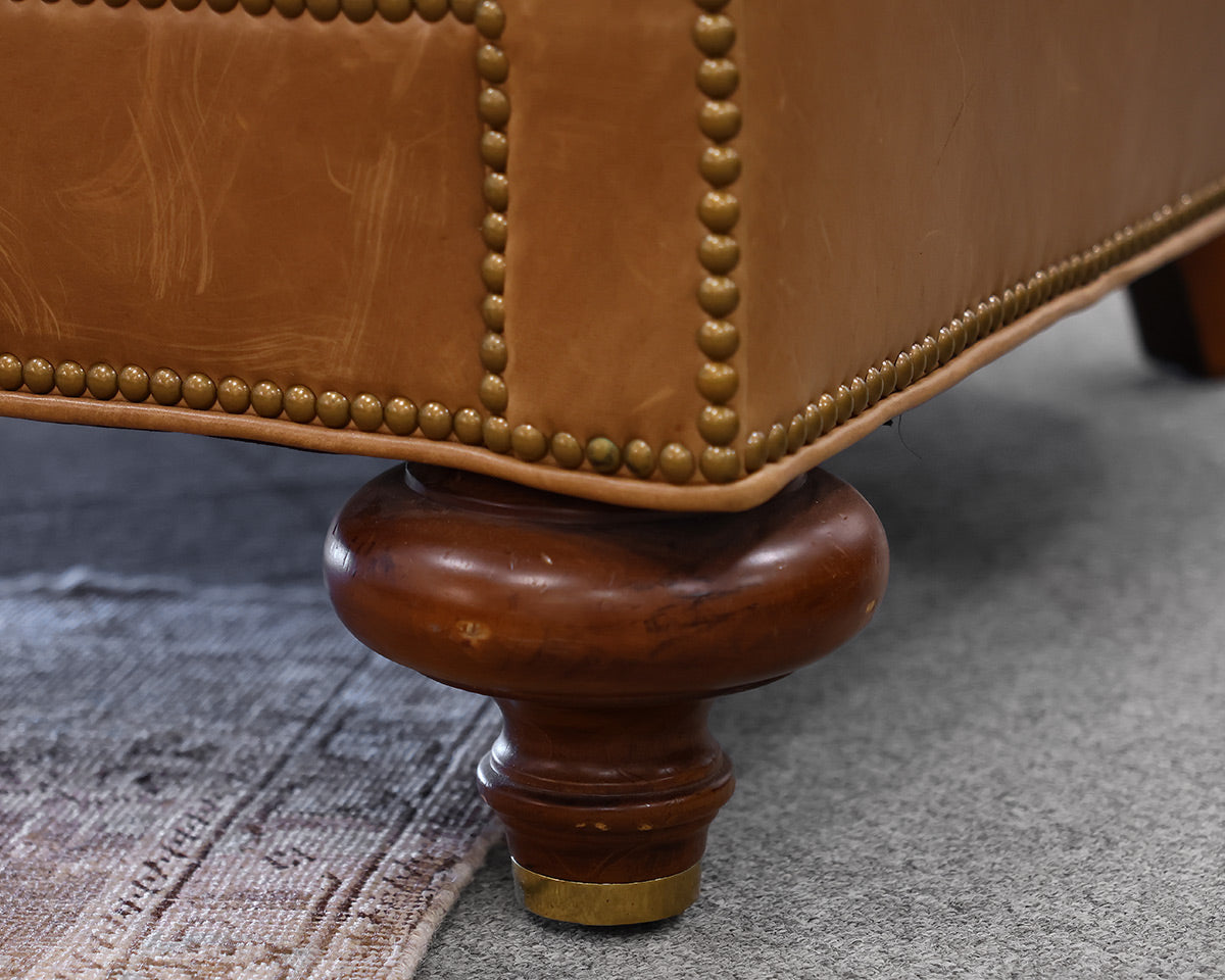 Baker Caramel Leather Tufted Chair w/ Ottoman