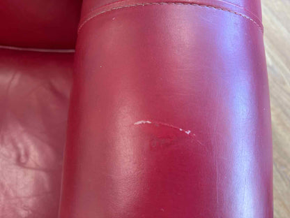 Ethan Allen Crimson Leather Arm Chair & Ottoman