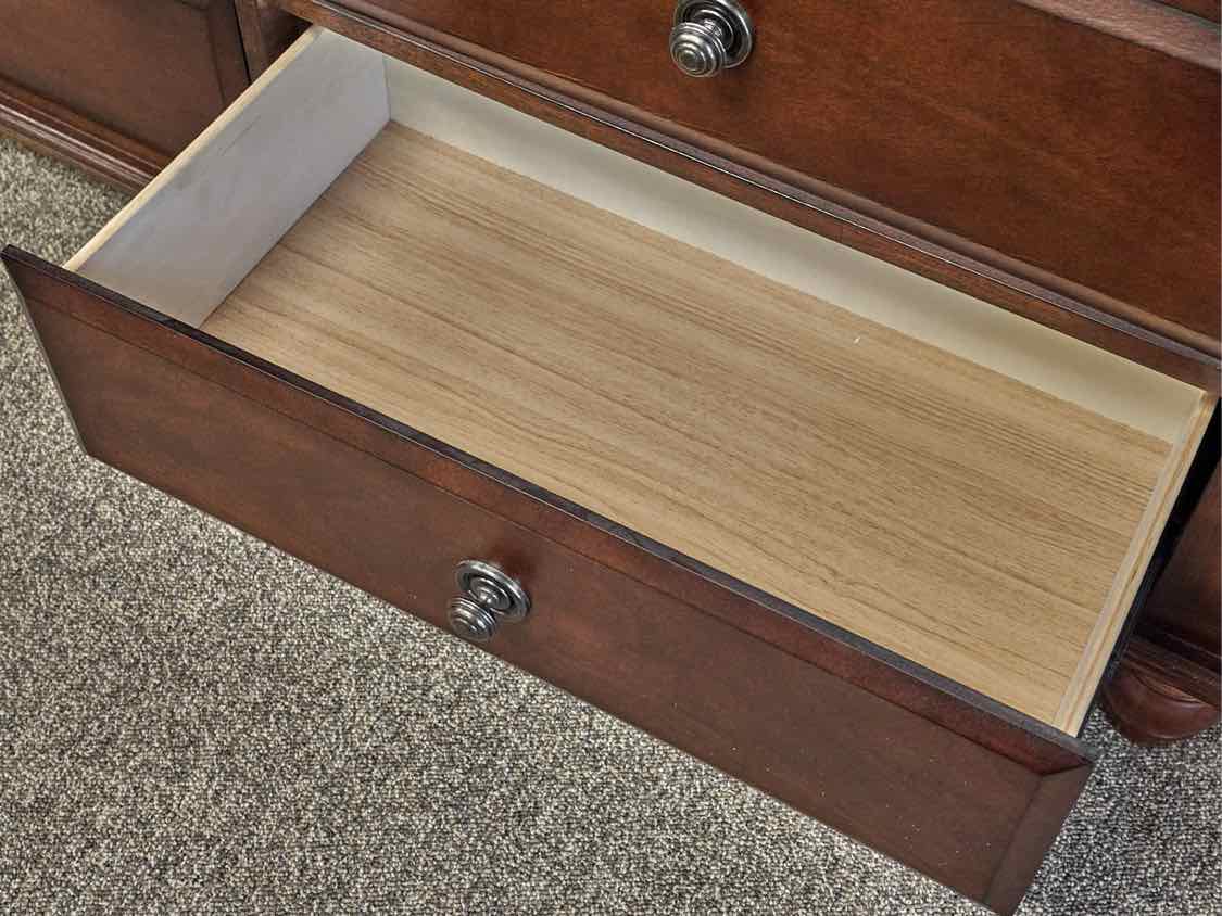 Dark Cherry 8 Drawer Dresser with Rich Brass Knobs