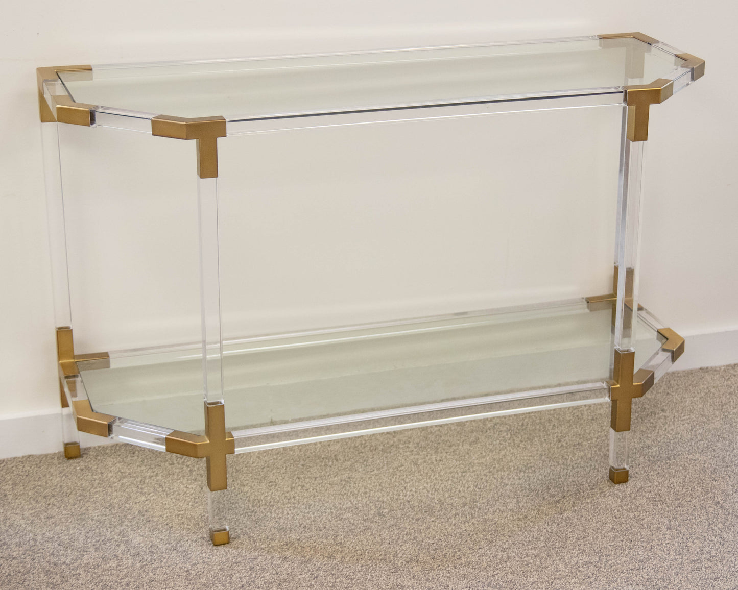 Anthropologie 'Oscarine' Lucite & Brass Finish & Glass Shelf Console