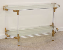 Anthropologie 'Oscarine' Lucite & Brass Finish & Glass Shelf Console