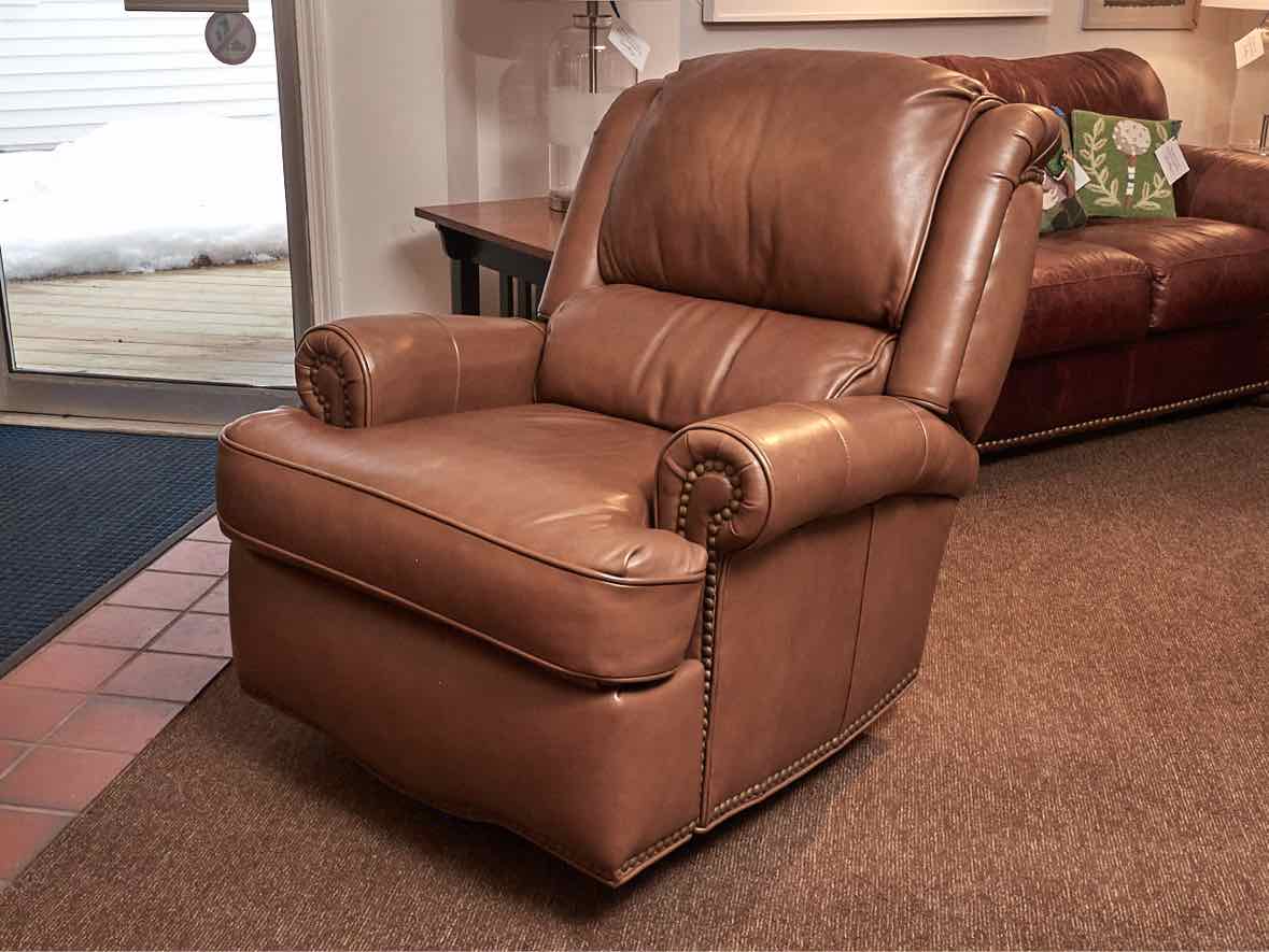 Bradington Young  Mocha Latte Brown Leather Swivel, Rocking, Recliner Chair