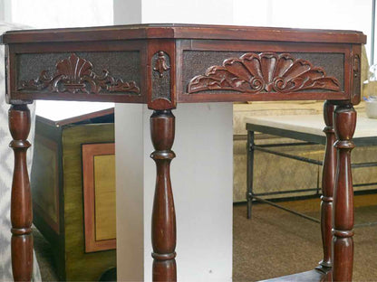 Mahogany Demi Lune Shape Carved Accents With Shelf Accent Hall  Table