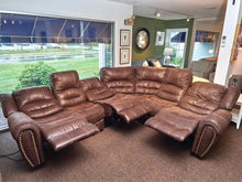 Flexsteel Leather Suede 6 Cushion 3 Power Recliner Sectional