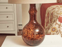 Hand Blown Sienna Amber Glass Table Lamp With Tan Linen Shade
