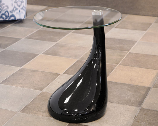 Glass Top Round Accent Table on Black Base