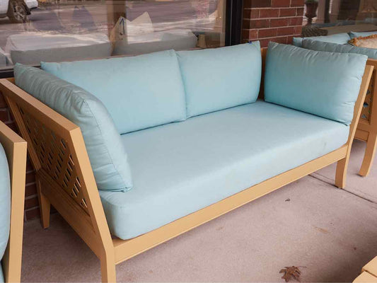 McKinnon & Harris duVal Alexander Outdoor Sette in Deco Yellow & Robins Egg Blue