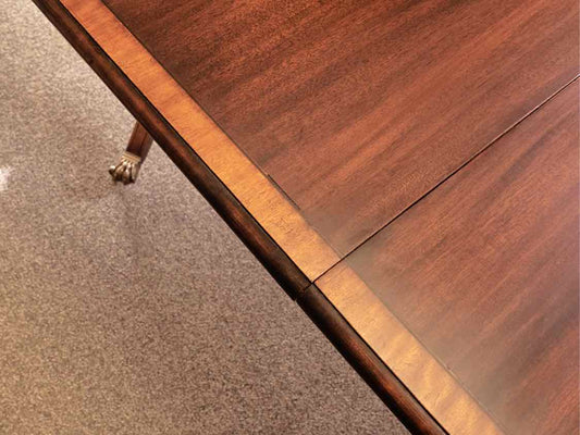 Benchmade Mahogany Double Pedestal Dining Table with Tulip Wood Border