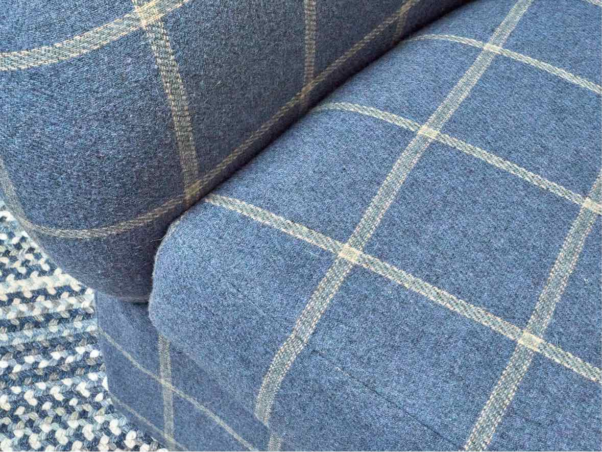 Mclaughlin Upholstering Co.  Barrel Shape Plaid Blue Wool Felt Blend Chair