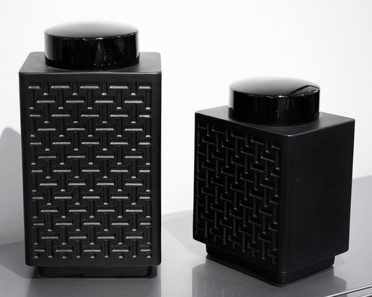 Pair of Roche Bobois Black Ceramic Jars