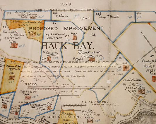 Antique Boston Back Bay map. Circa 1849