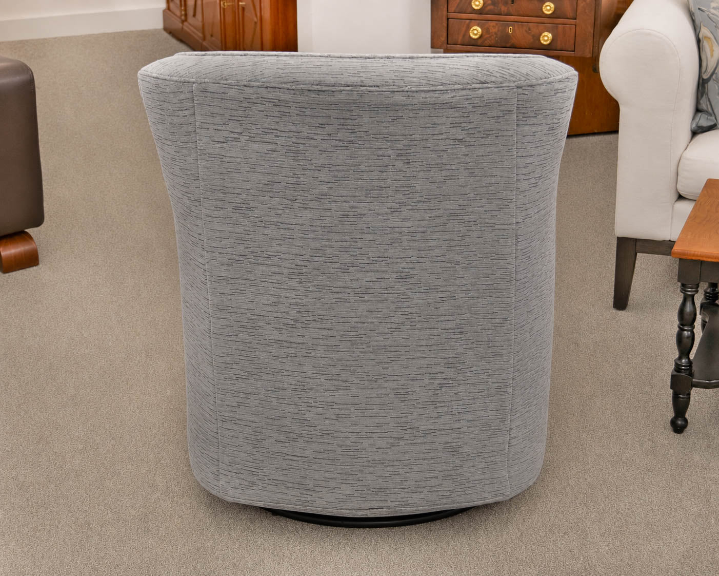 Basset Swivel Chair Upholstered In Grey Chenille Fabric