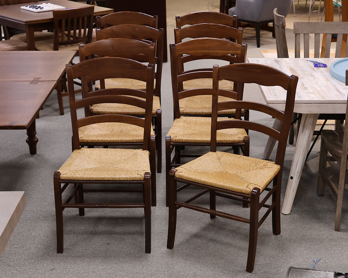 Farmhouse Extending Dining Table in Dark Oak with Set of 8 Ladder Back Chairs