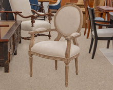 French Balloon Back Accent Chair W/Weathered Oak Frame