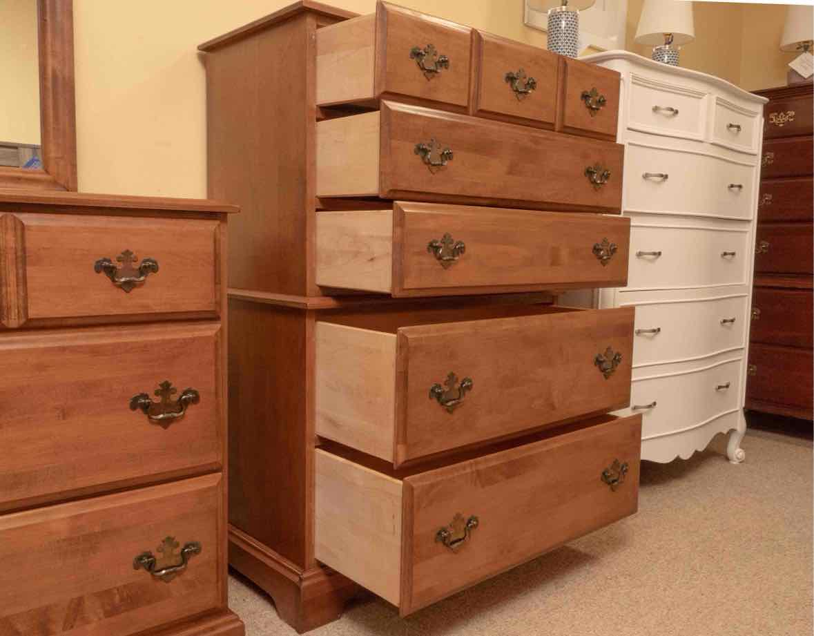 Maple Chest on Chest with 3 Over 2 Drawers & Chippendale Hardware Pulls