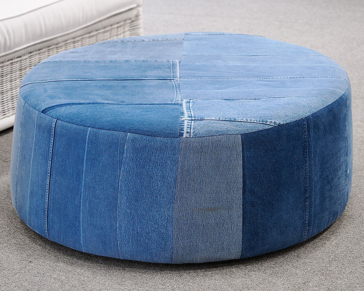 Cisco Round Denim Jean Swivel Ottoman
