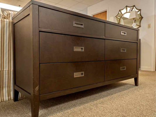 Crate & Barrel Dark Finish 6-Drawer Double Dresser with Campaign Pulls