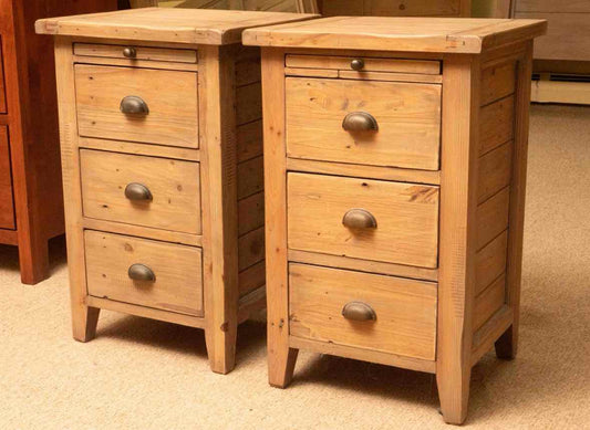 Pair of Four Hands Sundried Wheat Finish 3 Drawer Nightstands