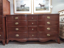 Morganton  Mahogany Serpentine 12 Drawer Dresser with Brass Hepplewhite Handles