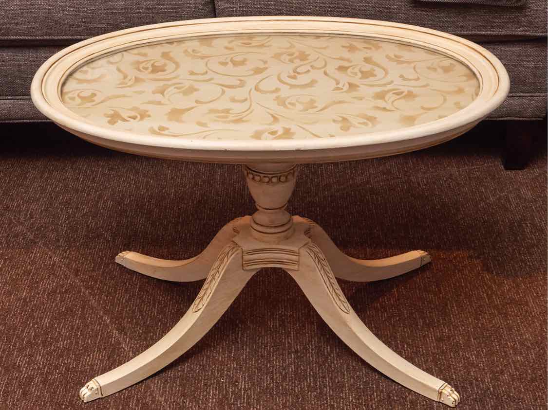 Oval Cream Finish Glass Tray Cocktail Table