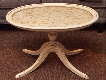 Oval Cream Finish Glass Tray Cocktail Table