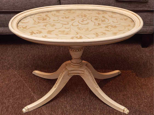 Oval Cream Finish Glass Tray Cocktail Table
