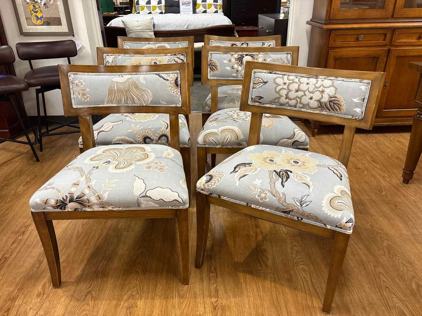 Set of 6 Floral Print Dining Chairs