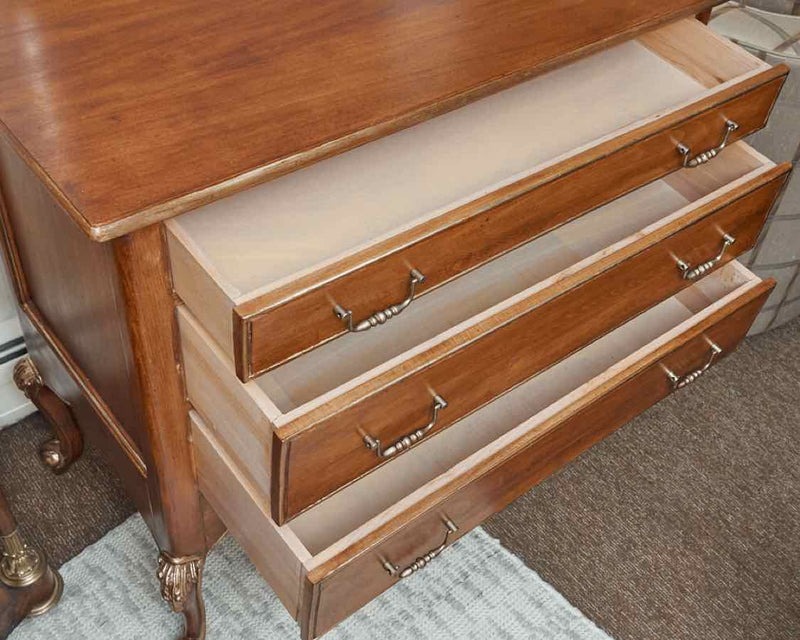 French Mahogany With Gilded Accents  3 Drawer Foyer Chest