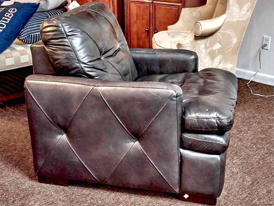 Pair Of  Dark Grey Leather Chairs