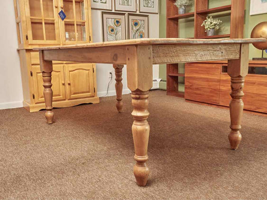 Waxed Reclaimed Pine Dining Table With Turned Legs