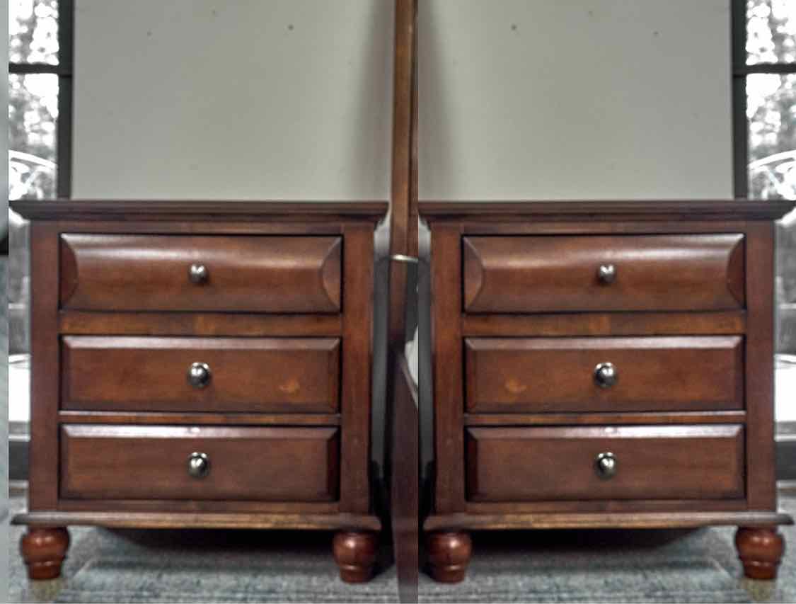Pair of Dark Cherry 3 Drawer Night Stands