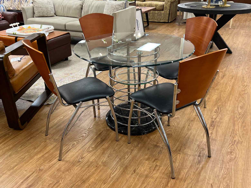Retro  Modern Glass/Chrome/Marble Table w/ 4 Chairs