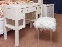 Off White 3 Drawer 2 Shelf Vanity Includes Acrylic Leg Sheepskin Stool