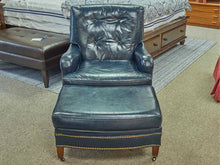 North Hickory Blue Leather Chair and Ottoman