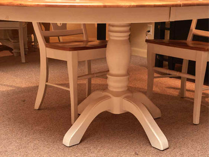 Maple Top Cream Finish Pedestal Table & Leaf & 4 Chair Set