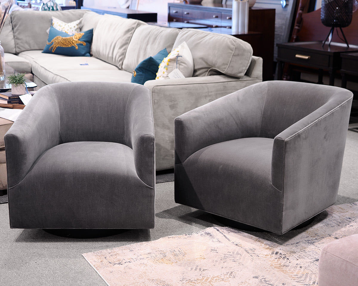 Pair of RH "Italian Shelter" Swivel Arm Chairs