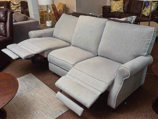 Zhejiang Home Silver Gray Upholstered 3 Cushion 2 Seat Power  Recliner Sofa