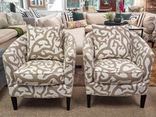 Pair of Boston Interiors Charlize Chairs in Mushroom & White Coral Print
