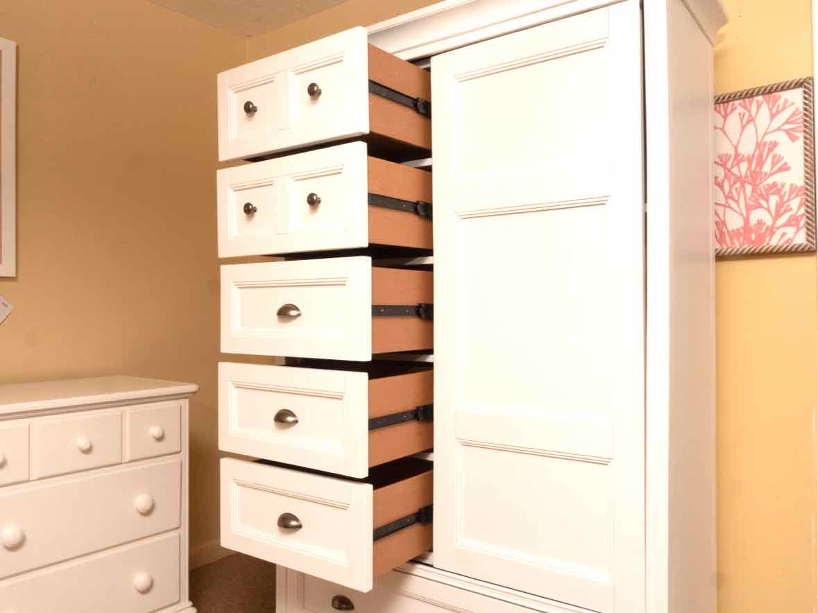 White Finish 6 Drawer , 3 Shelf, Sliding Door  Chifferobe Chest